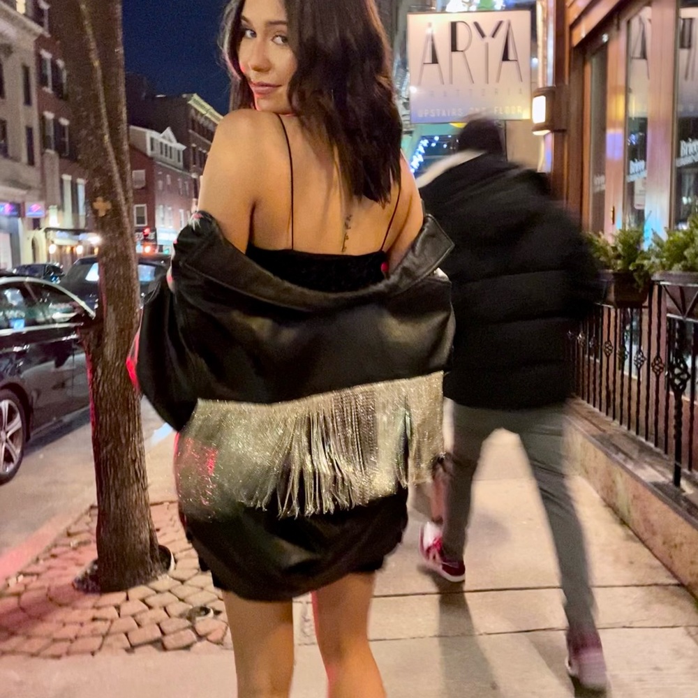 Rhinestone leather jacket